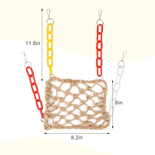 Hypeety Hanging Hemp Rope Hammock Swing for Bird Parrot Cockatoo Budgies Parakeet Cockatiel Lovebirds Cage Perch Swinging Training Toys - color: Rope Hammock