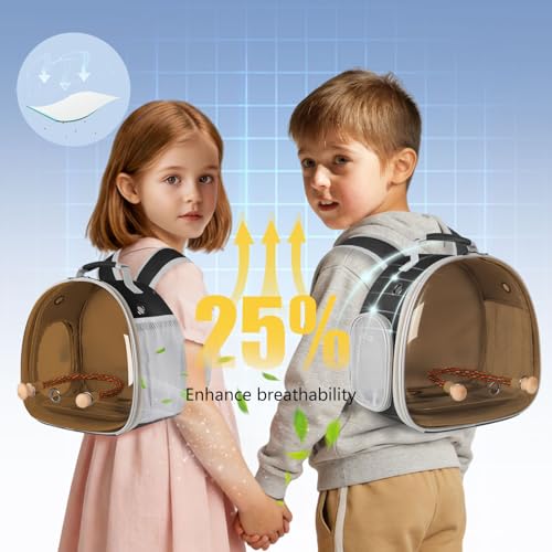 Bird Travel Backpack Carrier with Metal Tray and Standing Perch, Polarized Tint Brown Space Capsule Astronaut Bubble Hard Window - color: Brown
