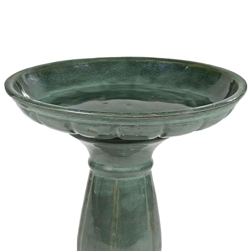 Sunnydaze Ceramic Bird Bath for Outdoors, 18” H, Green Mist | UV-Resistant, Glazed Finish, Pedestal Bird Bath Holds Up to 10 Cups of Water, Easy Assembly, Sturdy Bird Bath for Outside - style: Green Mist Glaze