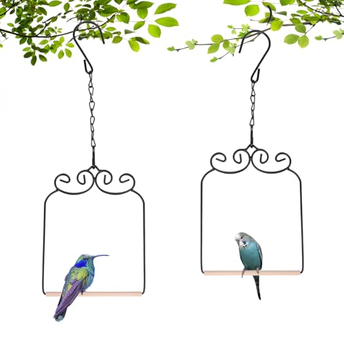 2PK Metal Frame Hummingbird Swings and Perches with Wooden Dowel Black Bird Swing Outdoor Bird Perch Humming Bird Swing (2PK) - style: 2PK