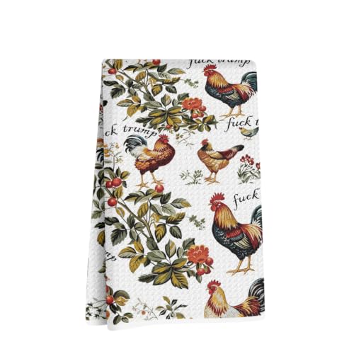 Jztco Funny Trump Kitchen Towel, Rooster Gifts Reusable Hand Towels | Absorbent Microfiber Dish Cloth Tea Towels for Kitchen Home Decor, Anti Trump Gifts for Women 14x24 Inch - color: Multi 1606