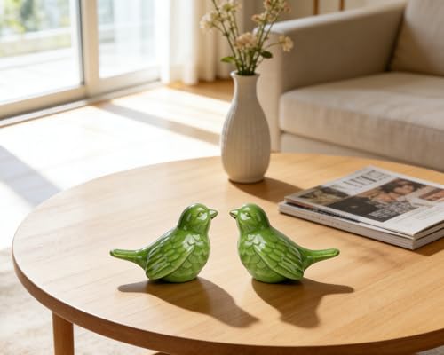Set of 2 Ceramic Green Bird Figurines, 3.75 Inch Modern Bird Statues Home Decor, Cute Small Knick Knacks for Shelf, Office, Living Room, Bathroom, Kitchen, Housewarming Gift - color: Green