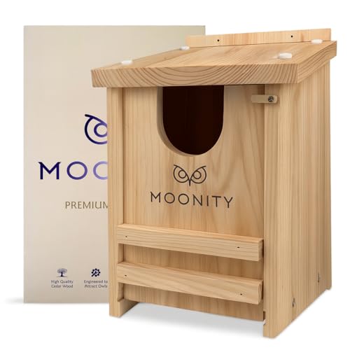 MOONITY Premium Cedar Owl House – 14" x 9" x 9" Weatherproof Nesting Box for Screech, Kestrel & More – Durable, Safe & Easy to Install - color: White