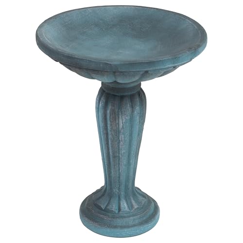 Sunnydaze Grecian Concrete Bird Bath for Outside, 20” H, Patina Green | ½ Gal Water Capacity, Glass Fiber Reinforced Concrete, 2-Piece Stone Birdbath, Easy Assembly, Cement Bird Bath for Outdoors - color: Patina Green