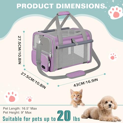 Cat Carrier Airline Approved Privacy Portable Top Load Pet Travel Bag | Soft Sided Pet Carriers for Small Cats Dogs Puppy up to 16 Lbs,Collapsible,Zipper Lock,Luggage Sleeve,2 Storage,Washable - color: Purple