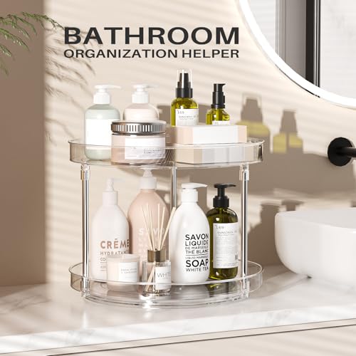2 Pack 2 Tier Lazy Susan Turntable Organizer, Clear Rotating Lazy Susan | 360 Degree Rotating Spice Rack for Cabinet, Makeup and Perfume Organizer for Vanity, Counter Organizer Tray for Bathroom - size: 2 Pack - 2 Tier