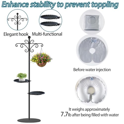 74.5" Shepherd's Hook Stand，Bird Feeder，Wind Chime, Waterproof Metal & Adjustable-Height Pole Holder for Lantern ，Hanging Plants Indoor & Outdoor（2 Placement Racks - color: Black