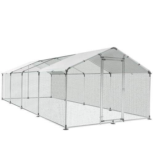 Large Metal Chicken Coop Round Top Upgrade Tri-Supporting Wire Mesh Chicken Run,Chicken Pen with Water-Resident and Anti-UV Cover,Duck Rabbit House Outdoor (26.2'L x 9'W x 6.5'H) - size: 314.4"L x 108.0"W x 78.0"H