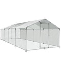 Large Metal Chicken Coop Round Top Upgrade Tri-Supporting Wire Mesh Chicken Run,Chicken Pen with Water-Resident and Anti-UV Cover,Duck Rabbit House Outdoor (Spire Roof 10’ W x 26.2’ L x 6.5’ H)