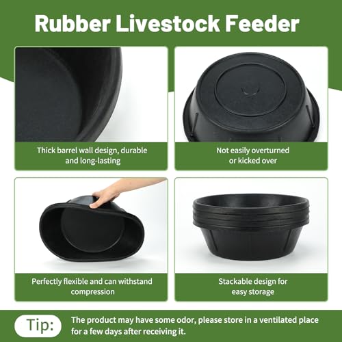 4 Pack Rubber Feed Pan, Horse Feed Pan, 8 Quart / 2 Gallon Bowl | 14.56 x 4.53 in Rubber Bowl, 4 Pack, Feed or Water Use, Chicken Dust Bath Tub, Heavy Duty Rubber, Stackable, Easy Rinse - color: Black-8Quart, size: 4PCS