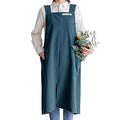 Cotton Aprons for Women and Men | Cross-Back Apron with Pockets - color: Deep Teal