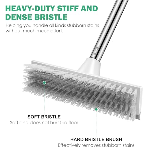 SetSail Floor Scrub Brush with 51-Inch Long Adjustable Handle 2 in 1 Scrape Brush Stiff Bristle Floor Scrubber for Cleaning Shower Bathroom Garage Kitchen Wall Deck Tub Tile | 2 in 1 Scrape Brush Stiff Bristle Floor Scrubber for Cleaning Shower Bathroom G