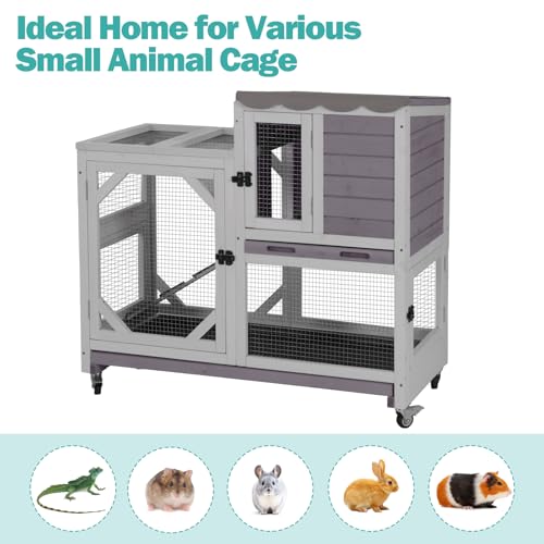 Rabbit Hutch Indoor for 2-4 Rabbits & Guinea Pigs，Bunny Cage with Slide-Out Plastic Trays，Wooden Small Animal Cage for Rabbits, Bunnies, and Guinea Pigs - color: (Grey-AIR7013)