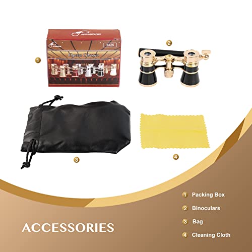 Aomekie Opera Glasses Binoculars 3X25 Theater Glasses Mini Binocular Compact with Handle for Adults Women in Musical Concert（Black） - color: Black with Handle
