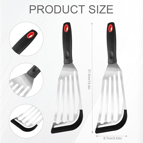 2pcs Fish Turner Spatulas, Silicone-Tip Slotted Nonstick Heat Resistant Metal Stainless Steel Fish Flipper Spatula for Kitchen Egg Pancake Omelette Cooking