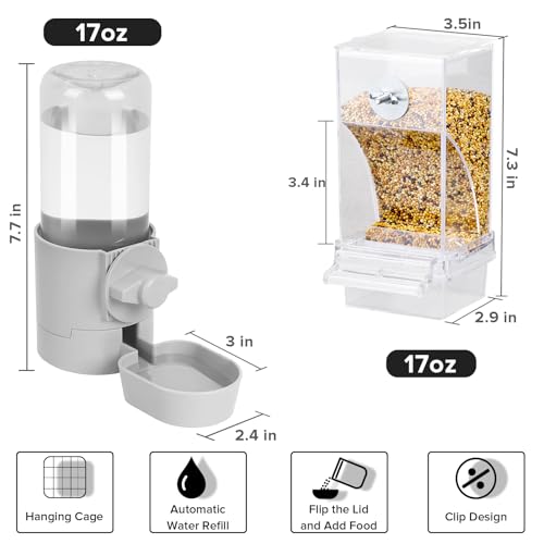 lemtrflo No Mess Bird Feeder Water Dispenser Set, Bird Feeder for Cage | Cage Accessories for Parrot, Finches, Budgies and Canaries - color: grey
