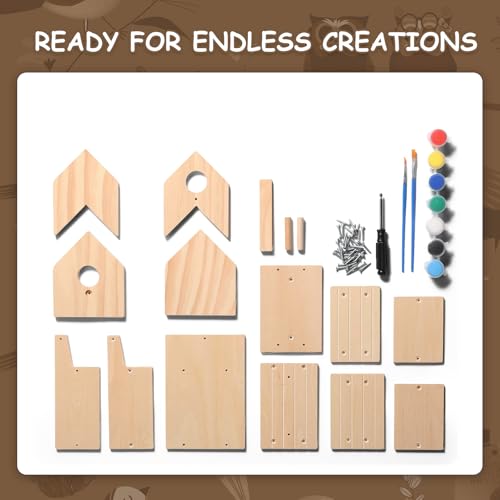 SainSmart Jr. Bird House 2-Story, Wooden Birdhouse Kids Woodworking Kit with Brushes and Paint - DIY Woodcraft Building Projects for Kids and Adults - STEM Teaching Tools, Ideal Gift for Boys & Girls