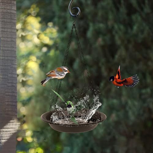 OVZILKI 14 inch BirdBath Bowl Only with 25” Rust-Proof Black Chains, Bird Baths for Outdoors Heavy Duty, Hanging Bird Bath Hanging Bird-Feeder for Garden Backyard Decor (Brown 1 Pack) - color: Brown, size: 14in 1pack