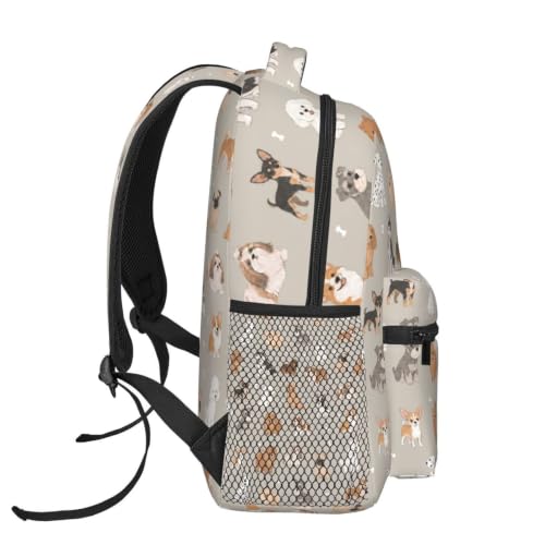 Fiokroo Cute Dogs Animal Backpack School Bag For Students Teens Men Women Laptop Backpacks Travel Daypack Bag With Multiple Pockets - color: Cute Dogs（grey）