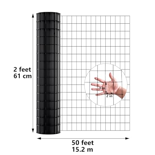 2ft x 50ft Black Vinyl Coated Welded Wire Fence | Heavy Duty Garden Fencing,Chicken Coop Poultry Run, Dog Fence & Garden Protector for Vegetables - size: 2 ft X 50 ft