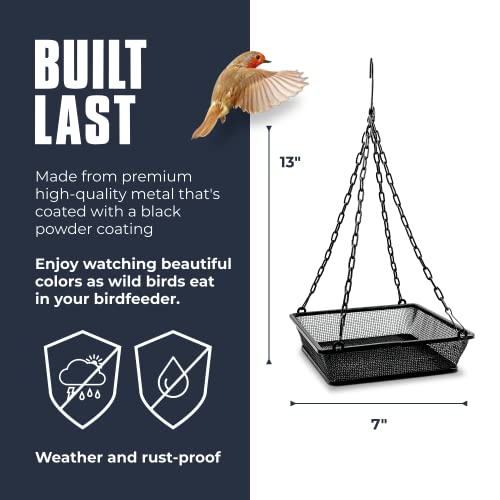 Monarch Abode Hanging Bird Feeder for Outdoors – Hanging Birdfeeder with Iron Mesh Seed Tray for Wild Birds, Matte Black Metal Decorative Wild Bird Feeder for Outside Garden Patio Deck Yard - color: Black, style: Mesh Bird Feeder