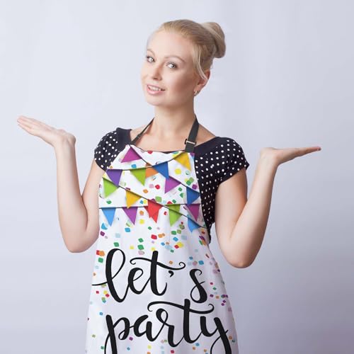 Kitchen Aprons for Men Let’s Party Festive Birthday Home Chef Apron for Women for Cooking Restaurant BBQ Painting Crafting Gardening 27” (W) x 31” (H), Waterproof Apron - color: Let’s Party