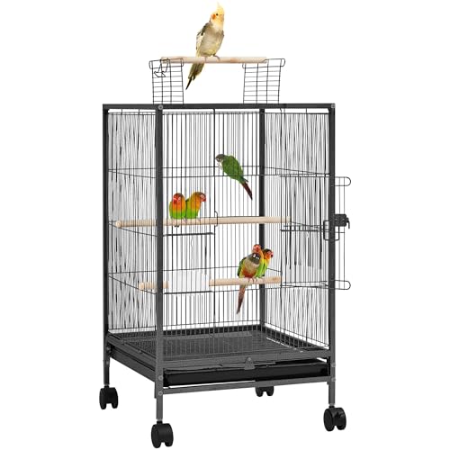 Yaheetech 35 inch Wrought Iron Bird Cage w/Play Open Top and Rolling Stand for Small Birds Like Parrots Conure Lovebird Cockatiel Lovebirds Budgies - size: 35 inch