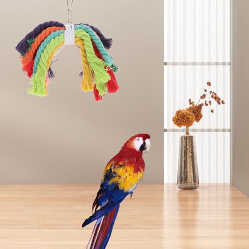 Bird Rope Chew Toy with Hanging Buckle Cotton Bird String Toy for Parrots Cockatiels and Parakeets Cage Hanging Chewing Plaything 7.87 X 5.90 X 3.93 in
