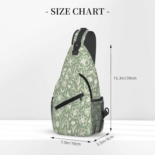 Sage Green Sling Bag for Women, Crossbody Bag Flowers Herbs Leaves Sling Backpack for Men, Casual Shoulder Bags Lightweight Gym Outdoor Sports Travel Hiking Fishing Daypack - color: Sage Green