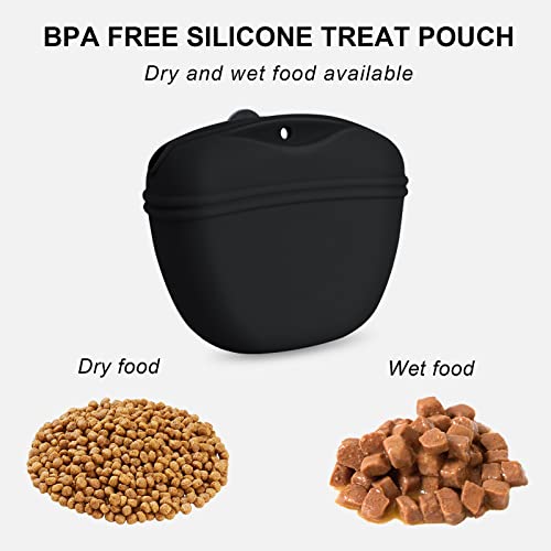 Left&Right Dog Clicker Training Kit,Silicone Dog Training Treat Pouch and Dog Clickers,Dog Treat Bag with Clicker Training for Dogs,Pet Treat Bag with Magnetic Buckle Closing and Waist Clip,Black - color: Black