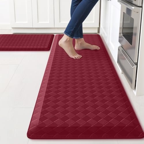 TranquilRelax 4/5 Inch Cushioned Anti Fatigue Kitchen Mats for Floor, Burgundy - color: Burgundy, size: 2-Piece | 28"+59" | Extra Thick
