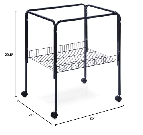 Prevue Pet Products Bird Cage Stand with Shelf - Small Metal Cage Stand with Rolling Wheels, Bird Stands for Inside, Mid‑Height Shelf for Cage Accessories, Toys, and Storage - Black - color: Black, size: 26.0"L x 22.0"W x 29.5"H