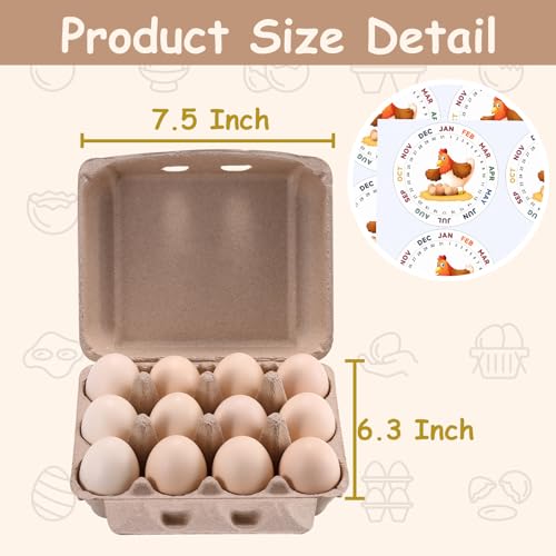 100PCS Vintage Egg Cartons with Labels, Paper Pulp Square Dozen Egg Carton | Classical 3x4 Style Egg Basket Holds Up to One Twelve 12 Count Chicken Eggs, Stickers, Made from Natural Recycled Cardboard - size: Dozen Egg Cartons 100 Pcs Set