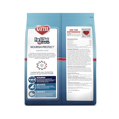 Kaytee Forti-Diet Pro Health Nourish+Protect Parakeet Food, 2 Pounds | Balanced digestion daily. Parakeet seed with superfoods. Prebiotics, probiotics, small bird food - size: 32 Ounce (Pack of 1)