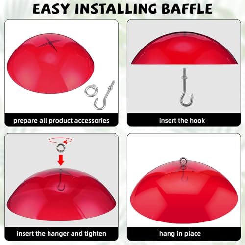 4 Pcs 10.2 Inch Plastic Bird Feeders Dome Cover for Hanging Hummingbird Feeder Weather Guard Protective Dome Squirrel Baffle for Bird Feeder Pole Covers(Red) - color: Red