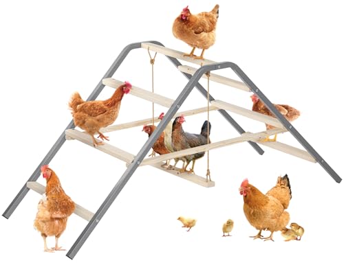 PETSFIT Chicken Perch, Solid Wood & Rustproof Iron Roosting Bar with Swing | Fits 10-12 Chickens, Promotes Natural Exercise, Easy to Assemble and Clean, Backyard Coops and Farms, All-Weather Outdoor Use - size: 62"Lx24"Wx28"H