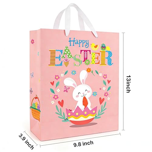 STPIYFZU 2 Pack 13" Large Easter Gift Bags with Handles, Rabbit Egg Design Reusable Paper Easter Bag for Egg Hunts Kids Party Supplies, Gift Wrapping - color: 2 PCS Easter Bags