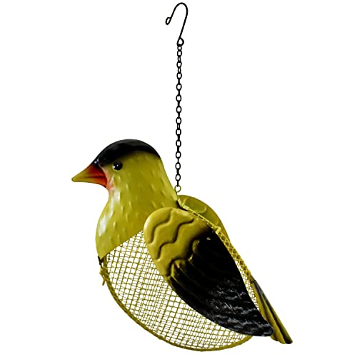 Goldfinch Metal Mesh Feeder - Garden Art Collection | Hand-Painted Metal Mesh Goldfinch Design - A Fun Gift for Bird Lovers - Holds 5 Cups of Seed