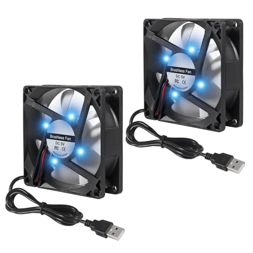 2PCS 80mm 8cm LED Blue Computer Case Cooling Fan 80x80x25mm USB 8025 5V USB Cooling Fan PC Computer CPU Cooling Fan - color: 2PCS 5V USB LED