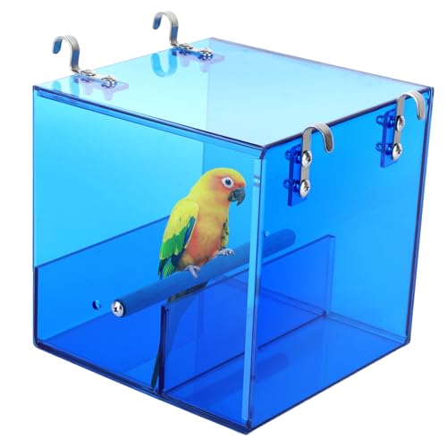 Automatic Bird Feeder Residue-Free Bird Cage Pet Feeder Seed & Pellet Container for Long-Tailed Parrots, Budgerigars, Canaries, Cockatiels, Lovebirds Acrylic Material Blue 6.3 x 6.3 x 6.3 Inches - size: 6.3x 6.3 x 6.3inch