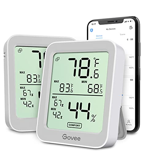 Govee Indoor Hygrometer Thermometer 2Pack H5075 with Bluetooth App Control | Room Temperature Humidity Meter, 164ft Remote Monitor, Smart Alerts, 2 Years Data Storage Export, for Bedroom Wine Cellar - color: Grey, size: 2 Pack