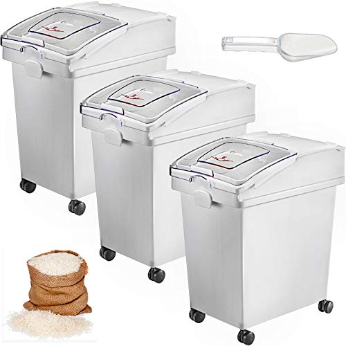 VEVOR Ingredient Bin, 5.2 Gallons Capacity Ingredient Storage Bin, 3 Pcs/Set, PP Material Flour Bins On Wheels, White Shelf Ingredient Bin with Scoop and Sliding Lid, Commercial Storage Bins - size: 5.2 Gallon*3