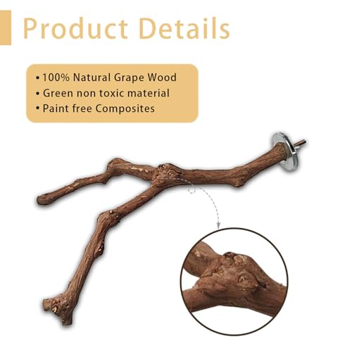 PINVNBY Parrot Perches Natural Birds Stand Wild Grape Stick Grinding Paw Climbing Wood Cage Accessories and Toy for Parakeet, Lovebirds,Budgies,Cockatiels and Finches