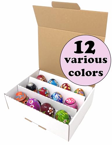 Pisanki Easter Eggs Set of 12 Medium, Polish Easter Decor and Rustic Easter Eggs for Spring Tabletop Display and Festive Home Decor Handcrafted in Poland - size: Set of 12 Medium