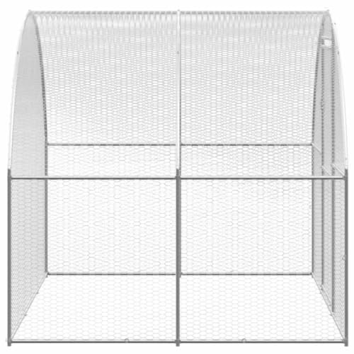 Large Chicken Coop, 118.1 x 118.1 x 78.7 Inch Galvanized Steel Chicken Run, Walk-in Metal Poultry Cage for Backyard, Spacious Hen House and Duck Pen with Cover - color: Silver-H
