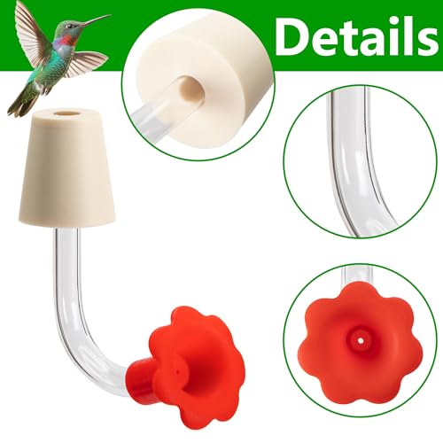 DECOHS 9 Pcs Hummingbird Feeder Tubes with Red Floral Tip, Bird Hummingbird Feeder Replacement Parts with 3 Brush, Outside Flower Bird Water Feeder Tubes Stoppers for Making Your Own Bird Feeders