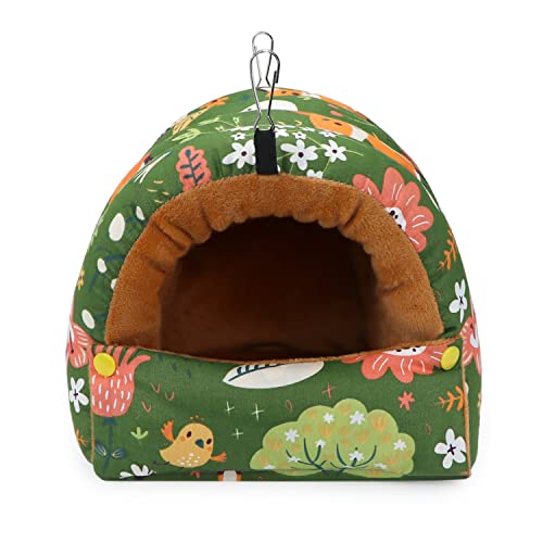 Wontee Bird Nest House Winter Warm Snuggle Hut Bird Bed Hanging Hammock for Parrots Budgies Parakeets Caique Senegal Cockatiels Conures (Large, Green) - color: Green, size: Large