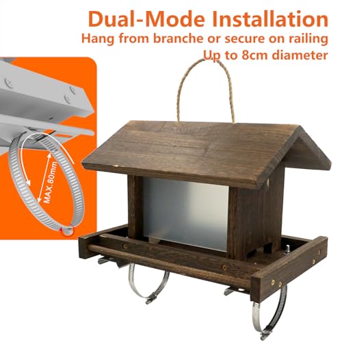 Wooden Bird Feeder Large Capacity Wood Birdfeeder for Feeding Outside Garden Wild Finches Robin Sparrow Blue Jay Chickadees
