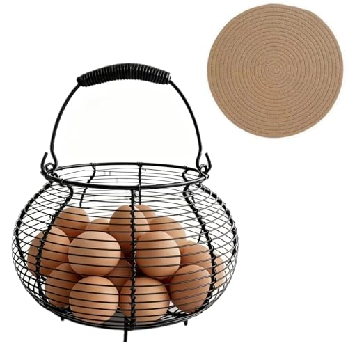 Wire Egg Basket for Gathering Fresh Eggs with Handle | Metal Egg Holder Countertop | Farm Fresh Egg Collecting Basket and Storage Holder | Suitable for Kitchen, Countertop and Farm