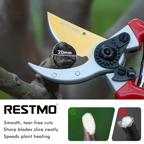 RESTMO Pruning Shears, 8.6 Inch, Titanium Blade, Bypass, Red | Professional garden shears. Premium SKS5 steel blade. Forged aluminum handles. Long-lasting sharpness. For gardening. - size: Garden Pruning Shears（Red）